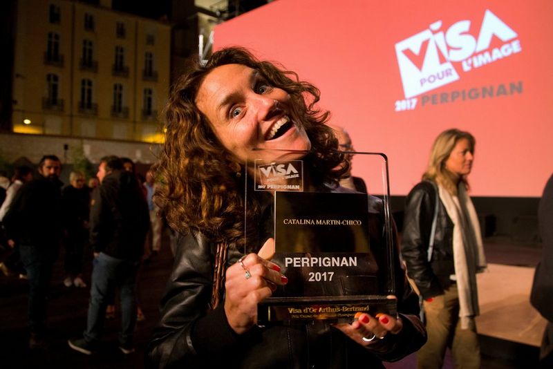 Canon Female Photojournalist Grant recipient Catalina Martin-Chico at the 2017 Visa pour l'Image festival in Perpignan, France.