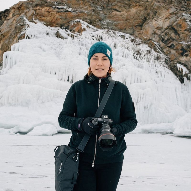 Katya Mukhina with her Canon EOS R at a frozen lake in Russia.  