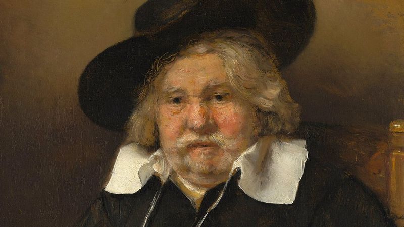 Dicht op het gezicht van Rembrandt’s Portret van een oude man (Copyright: Collectie Mauritshuis, Den Haag).