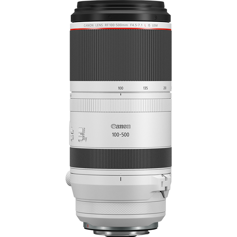 A Canon RF 100-500mm F4.5-7.1L IS USM lens.