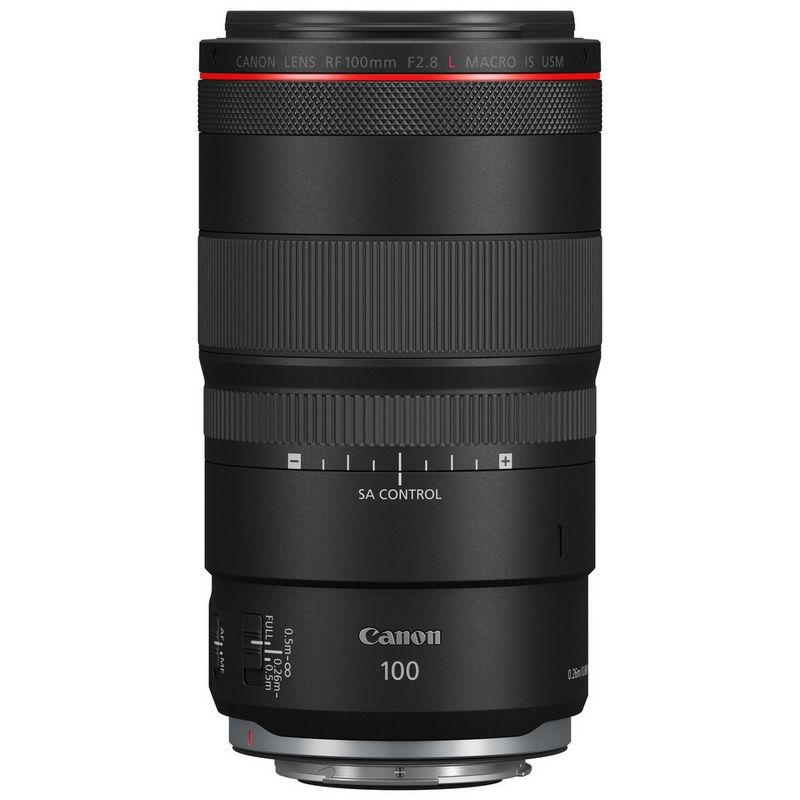 Un obiettivo Canon RF 100mm F2.8 L Macro IS USM.