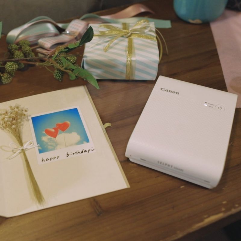 Canon SELPHY SQUARE QX10 Portable Colour Photo Wireless Printer, White Printer with a Birthday Card