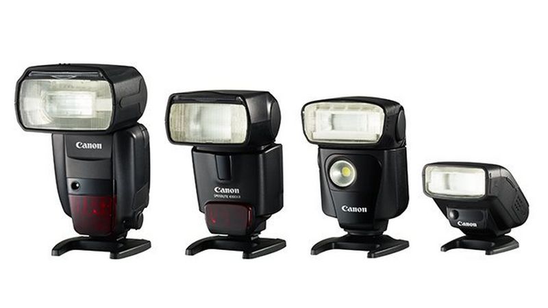 A range of Canon Speedlite flashes.