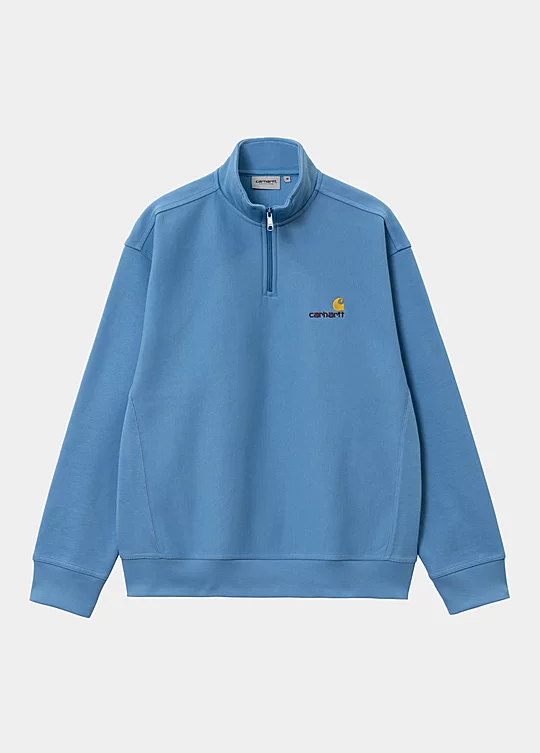 Carhartt WIP Half Zip American Script Sweatshirt Bleu