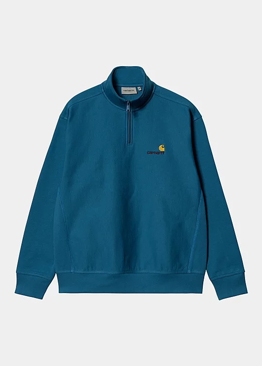 Carhartt WIP Half Zip American Script Sweatshirt in Blau