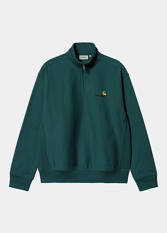 Carhartt WIP Half Zip American Script Sweatshirt in Green