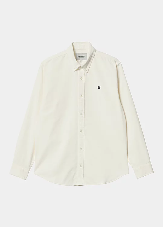 Carhartt WIP Long Sleeve Madison Fine Cord Shirt en Blanco