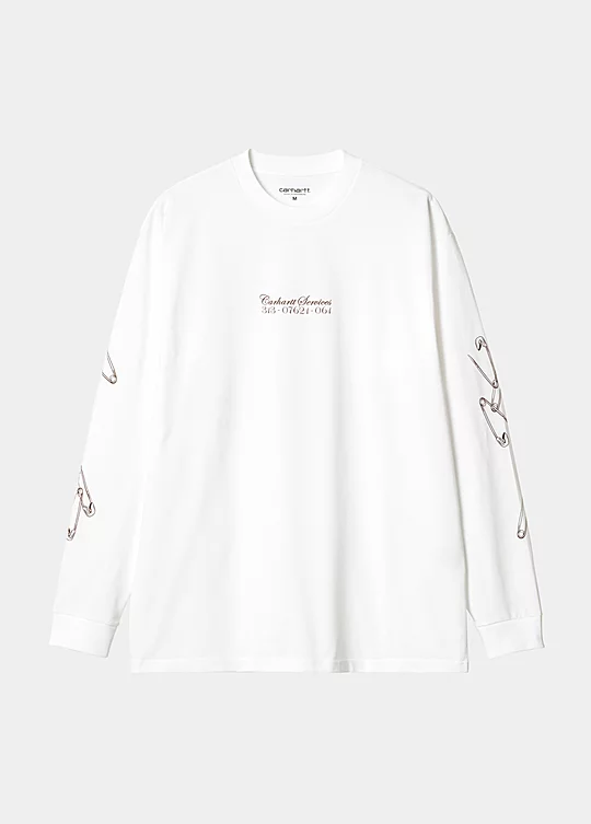 Carhartt WIP Long Sleeve Safety Pin T-Shirt em Branco