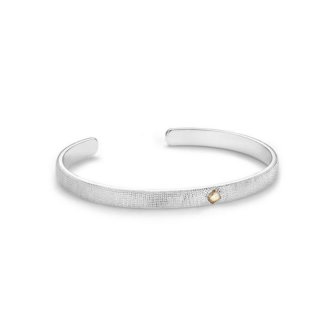 Talisman open bangle with one rough diamond in white gold