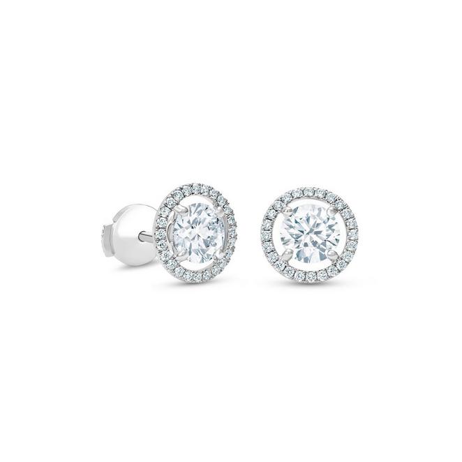 Aura stud earrings with round brilliant diamonds in white gold