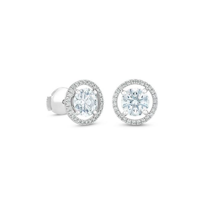 Aura stud earrings with round brilliant diamonds in platinum