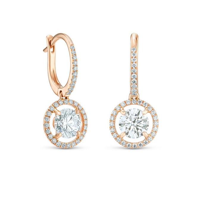 Aura sleeper earrings with round brilliant diamonds in rose gold