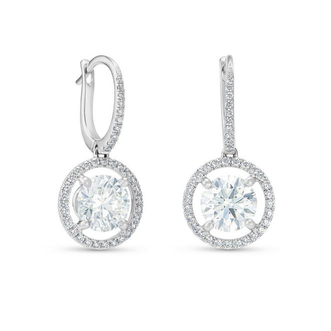 Aura sleeper earrings with round brilliant diamonds in platinum