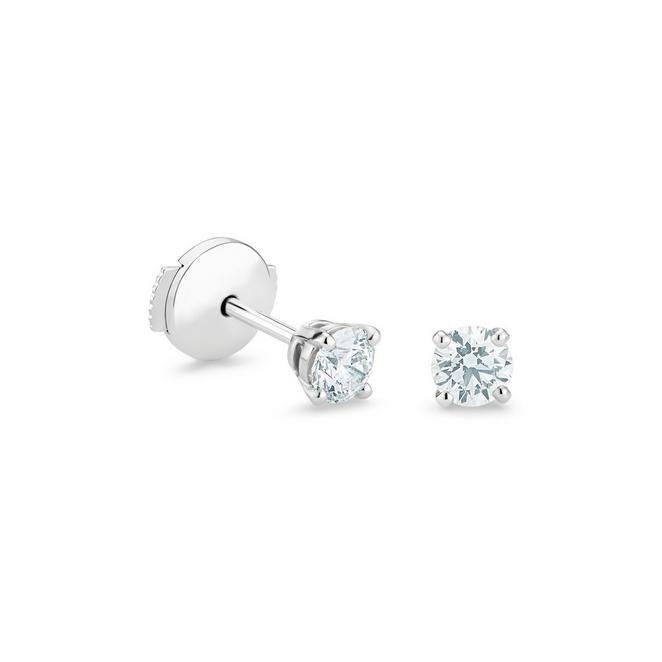 My First De Beers DB Classic stud earrings with round brilliant diamonds in platinum