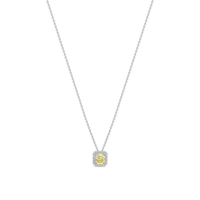 Aura pendant with a fancy yellow radiant-cut diamond in white and yellow gold