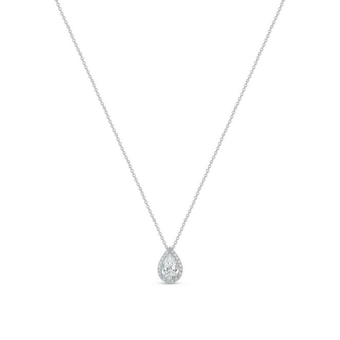 Aura pendant with a pear-shaped diamond in white gold