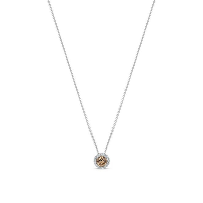 Aura pendant with a fancy brown round brilliant diamond in white gold