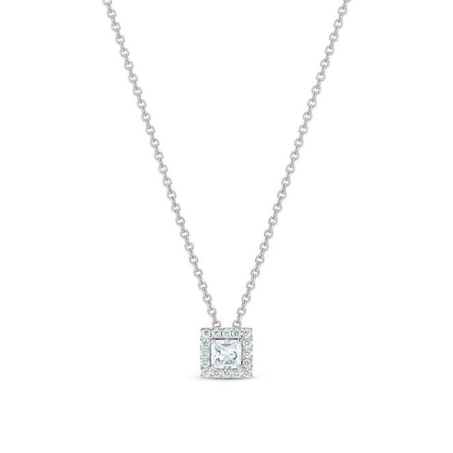 My First De Beers Aura pendant with a princess-cut diamond in white gold