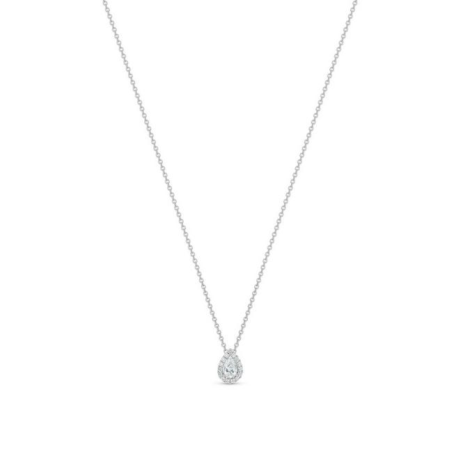My First De Beers Aura pendant with a pear-shaped diamond in white gold