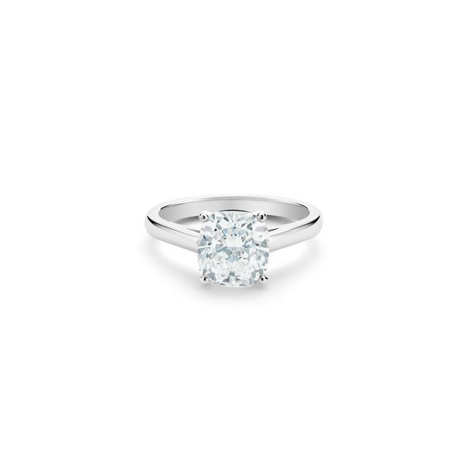 DB Classic solitaire ring with a large cushion-cut diamond in platinum