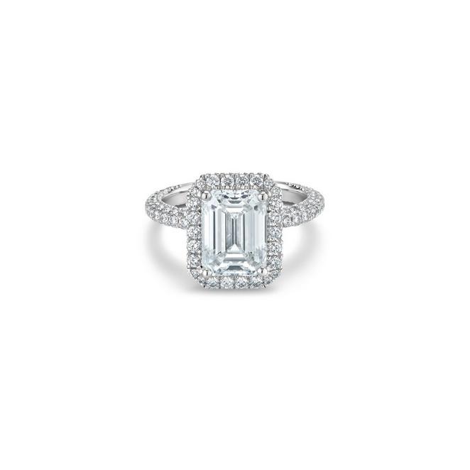 Aura solitaire ring with a large emerald-cut diamond in platinum