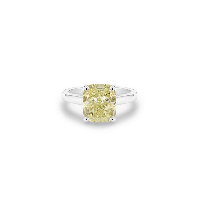 DB Classic solitaire ring with a fancy yellow cushion-cut diamond in platinum