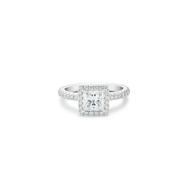 Aura solitaire ring with a princess-cut diamond in platinum