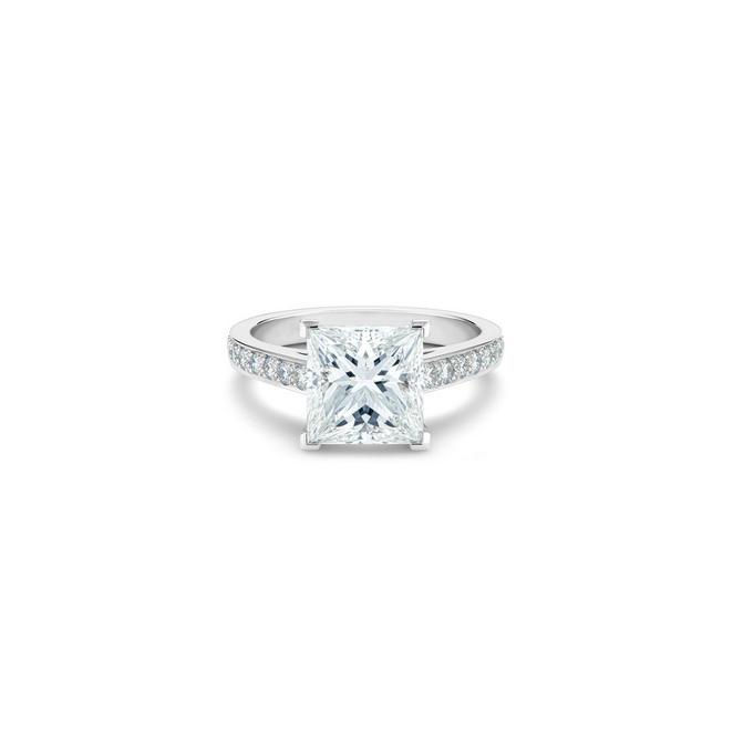 Old Bond Street solitaire ring with a princess-cut diamond in platinum