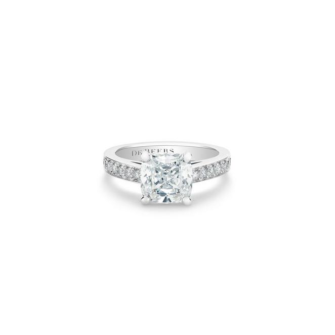 Old Bond Street solitaire ring with a cushion-cut diamond in platinum TEST