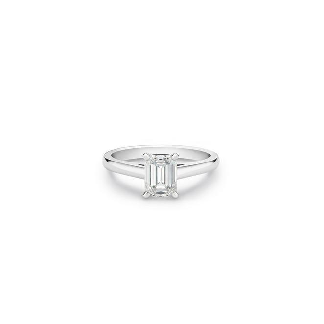 DB Classic solitaire ring with an emerald-cut diamond in platinum