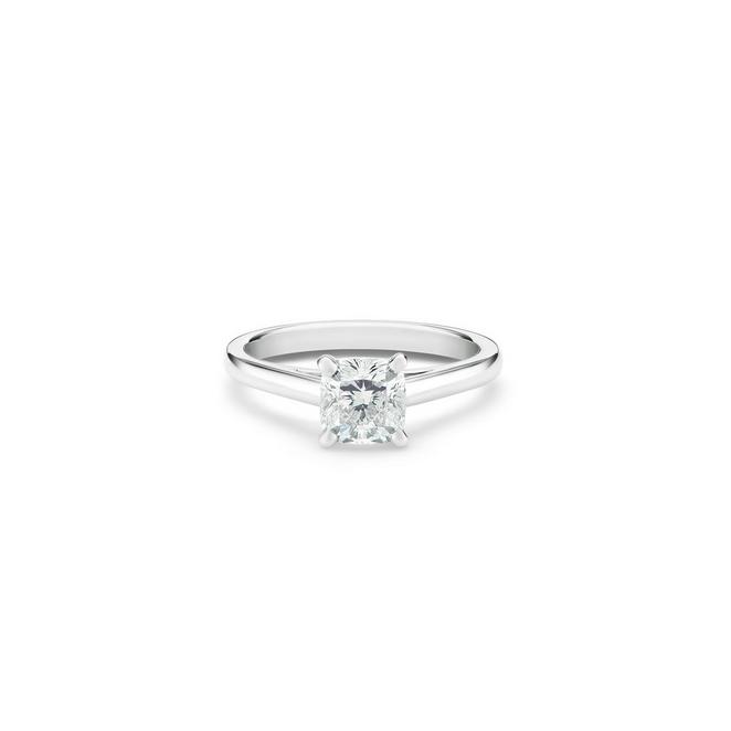 DB Classic solitaire ring with a cushion-cut diamond in platinum