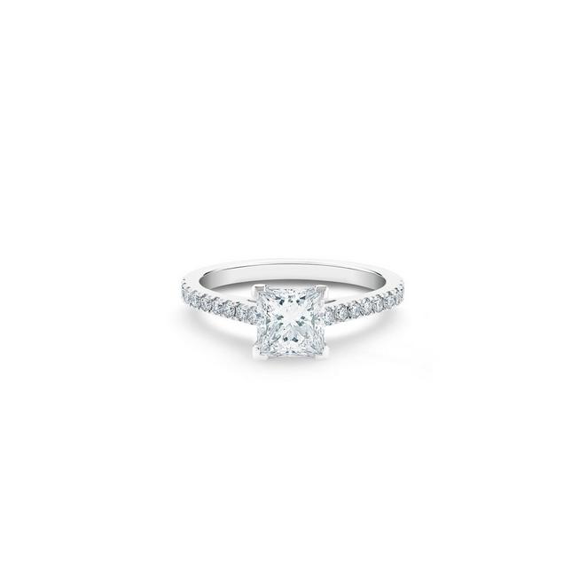 DB Classic Pavé solitaire ring with a princess-cut diamond in platinum