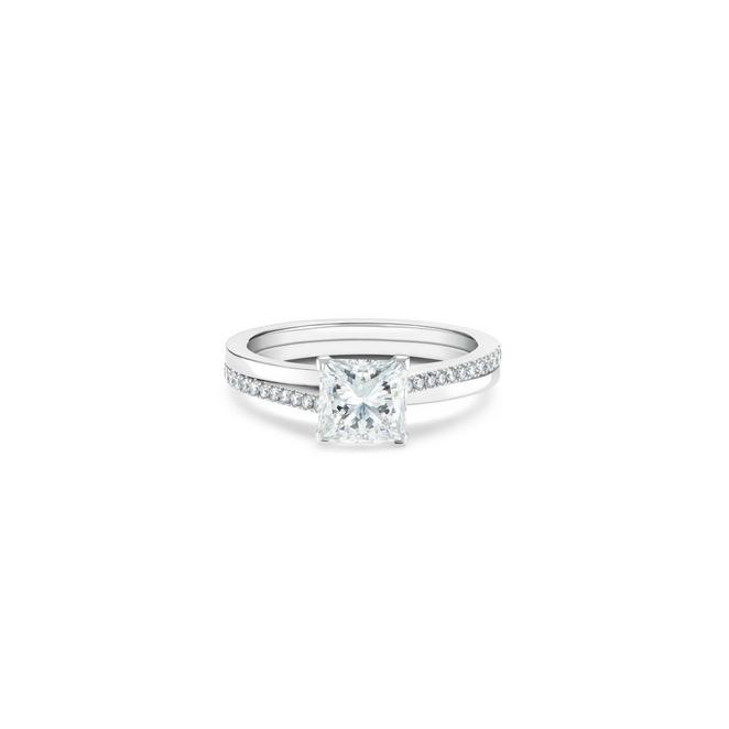 The Promise solitaire ring with a princess-cut diamond in platinum