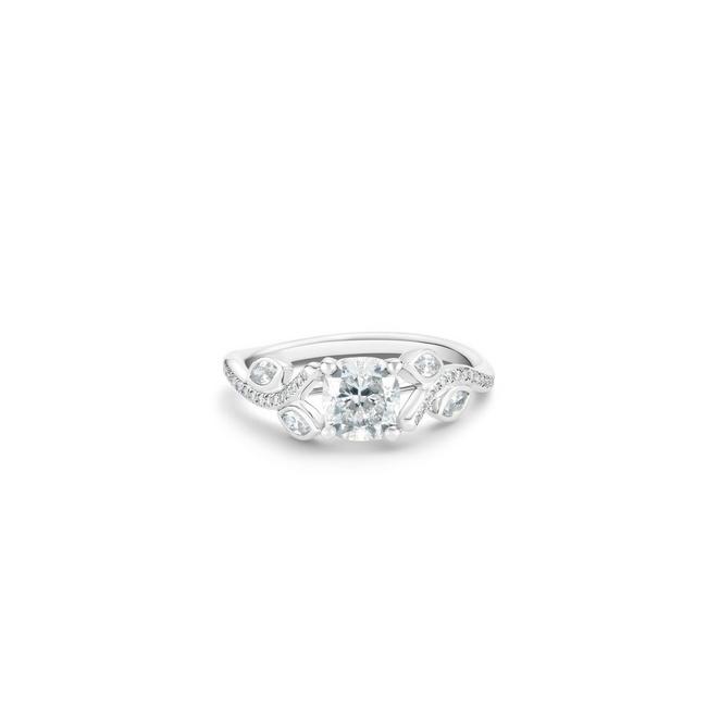 Adonis Rose solitaire ring with a cushion-cut diamond in platinum