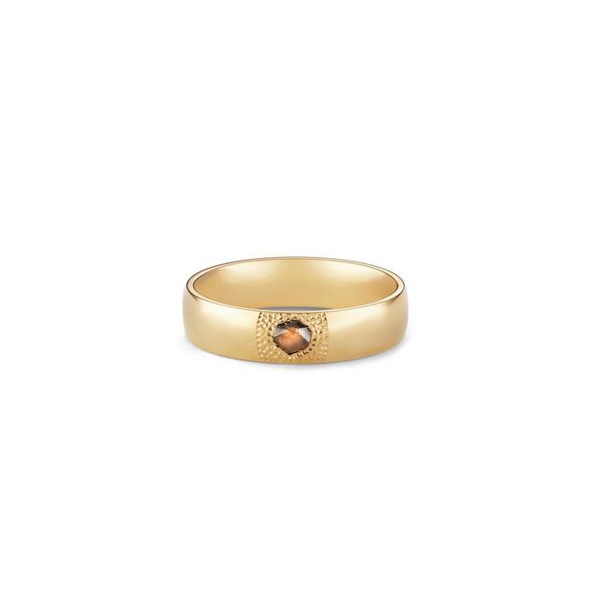Talisman large band with a rough diamond in yellow gold