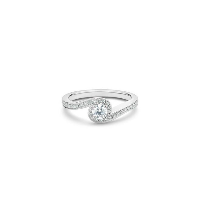 My First De Beers Caress ring with a round brilliant diamond in platinum