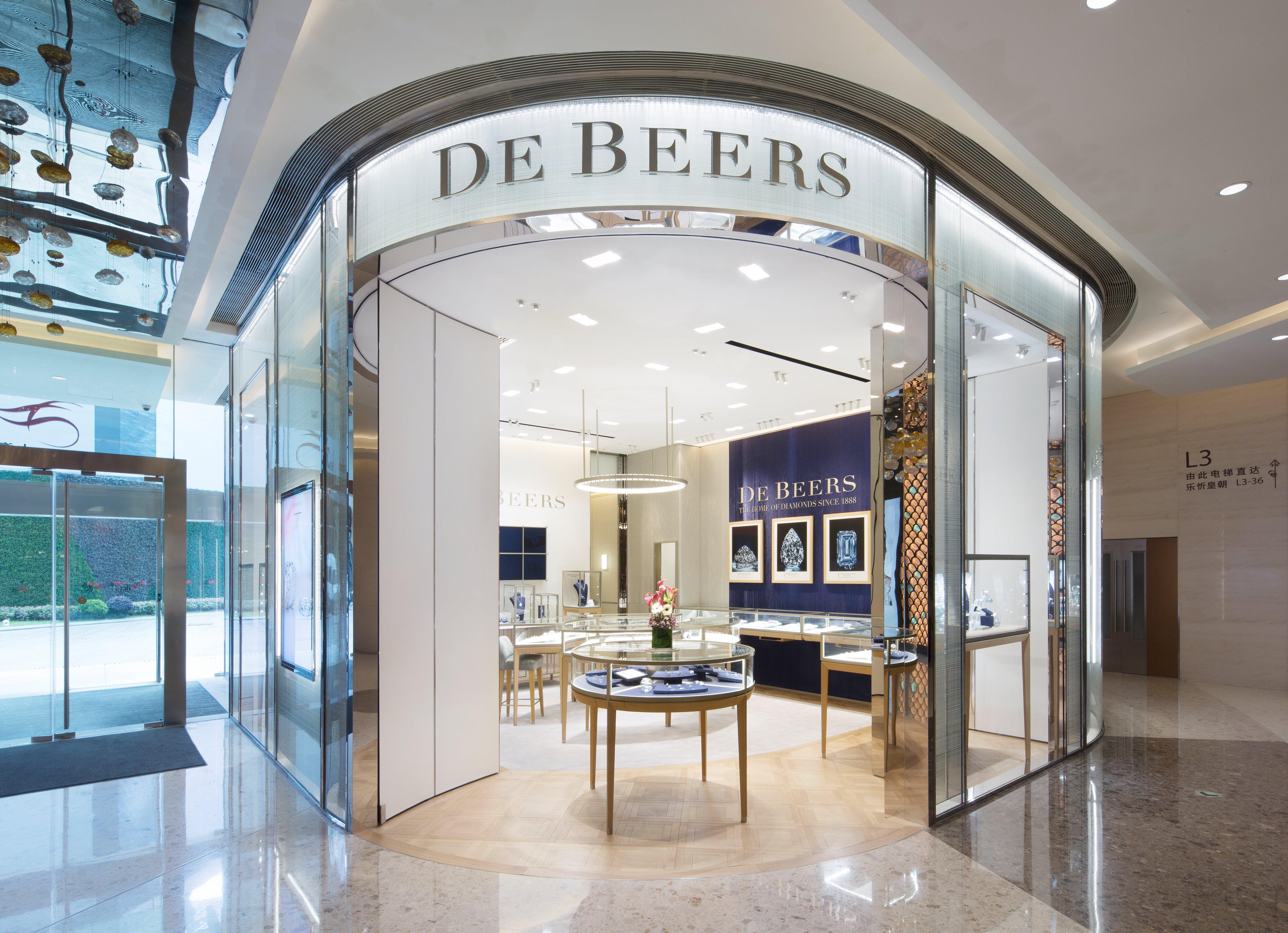 Shanghai,China-July 10th 2022: DE BEERS retail store. Diamond b