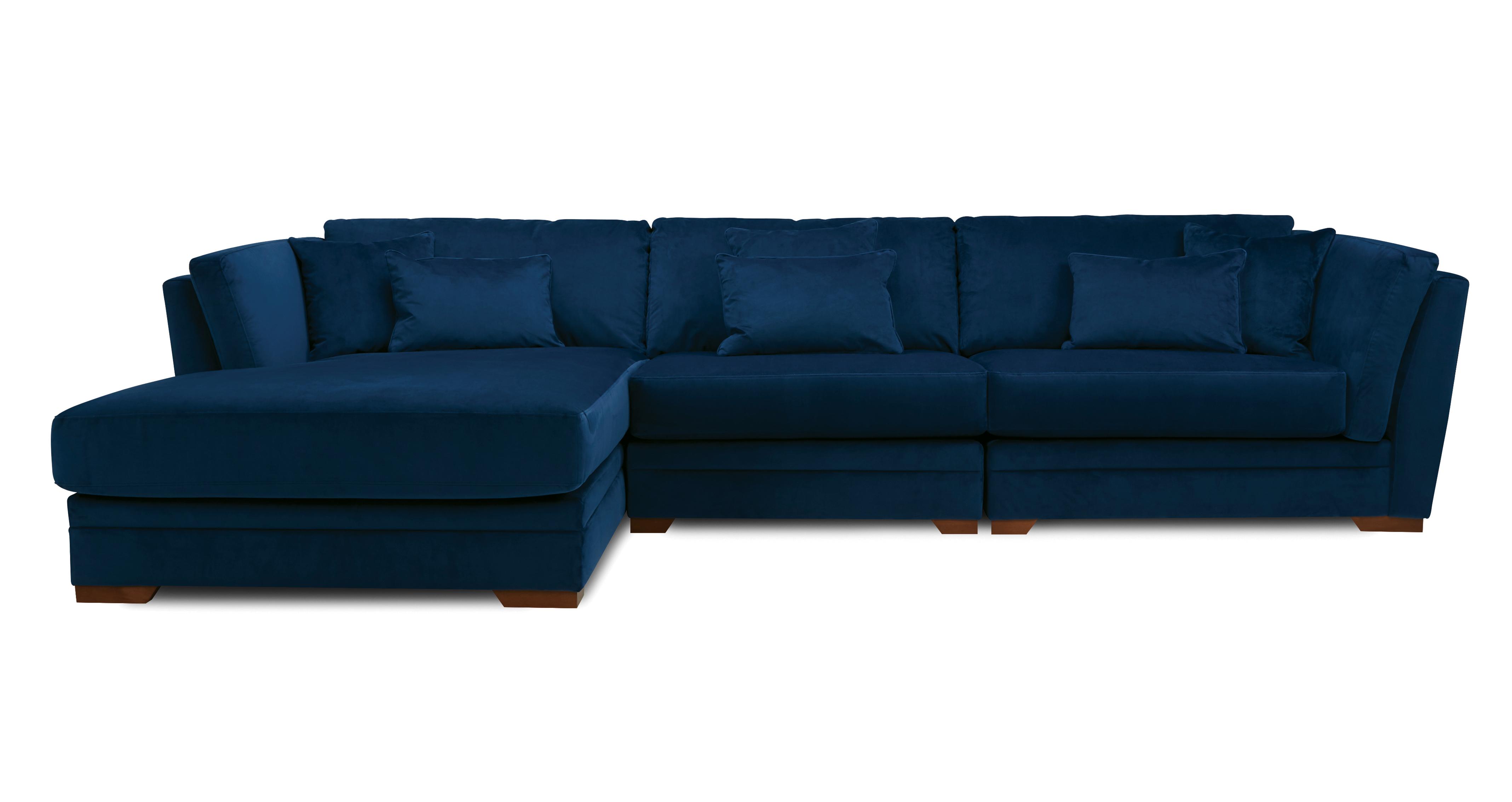 Long Beach Velvet Left Hand Facing Large Chaise Sofa Long Beach