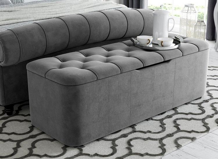 Velvet store ottoman grey