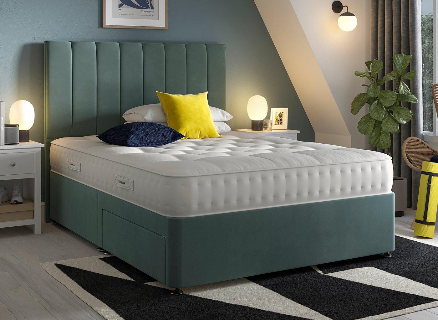 Bed frame against a wall with window frame