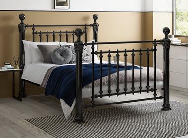 Metal bed frame in bedroom