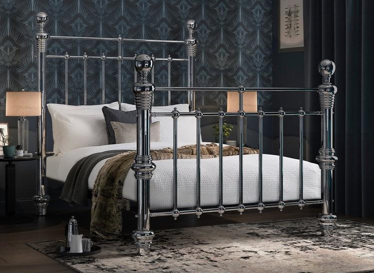 Grey metal king size deals bed frame