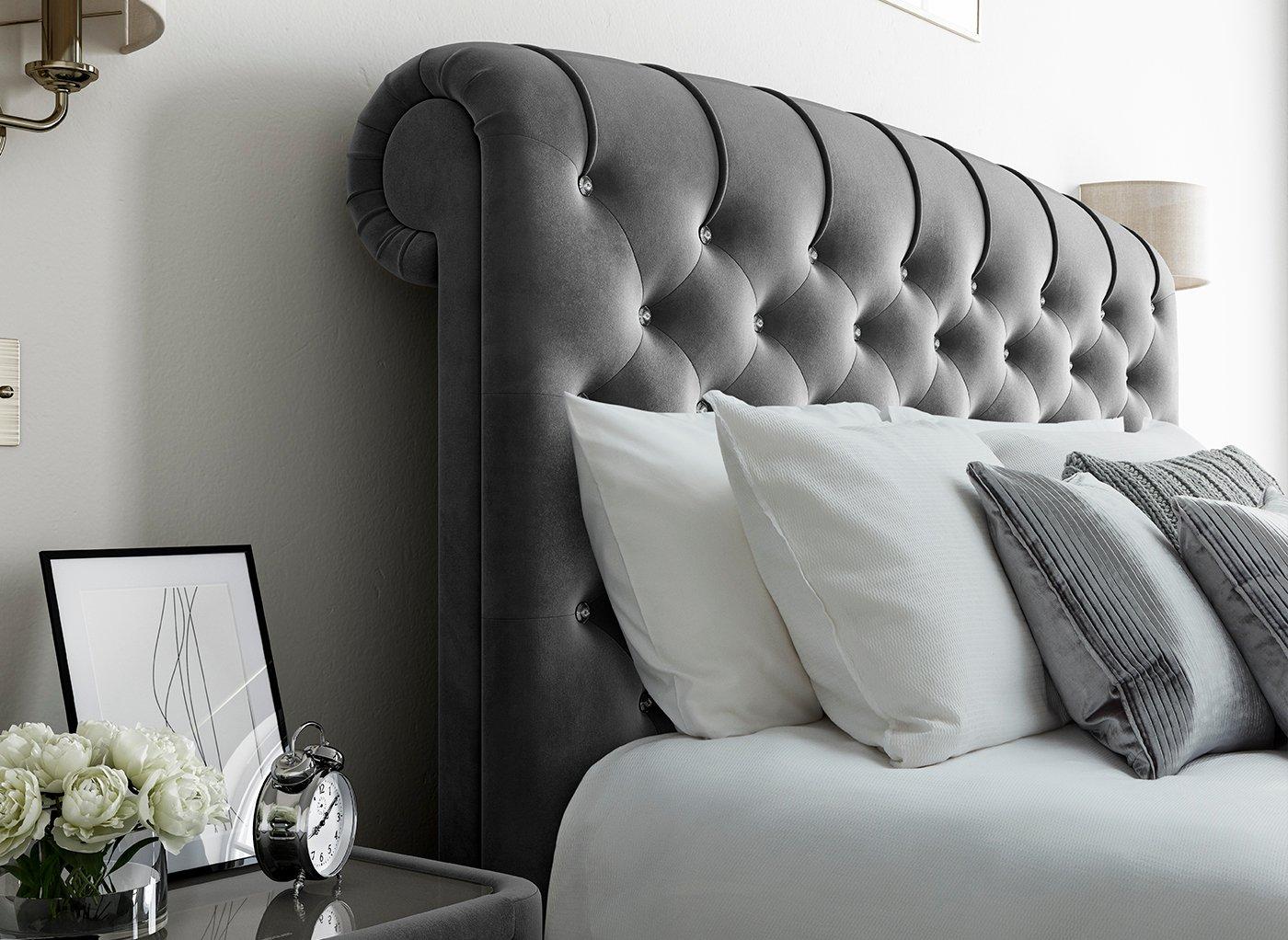 Ellis velvet finish upholstered bed discount