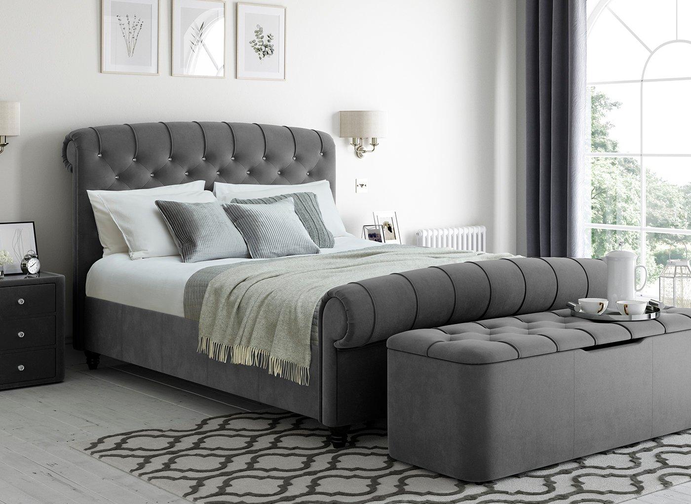 Cheap grey on sale velvet bed