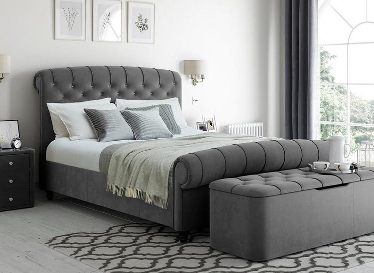 Grey upholstered king store bed frame