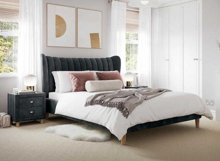 Brown velvet deals bed frame