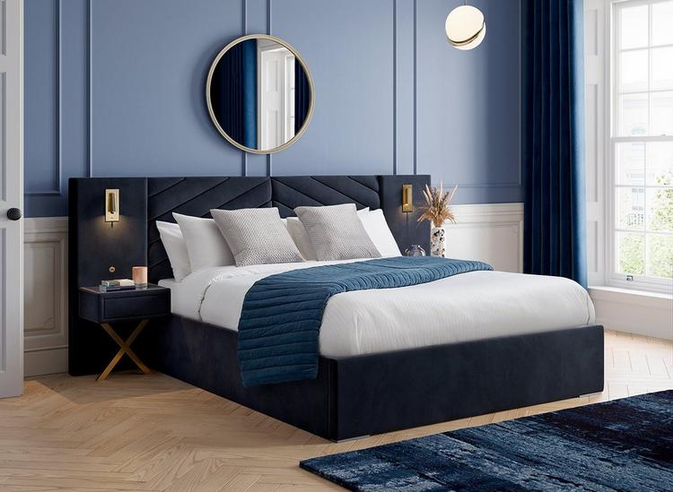 Navy blue deals bed frame king