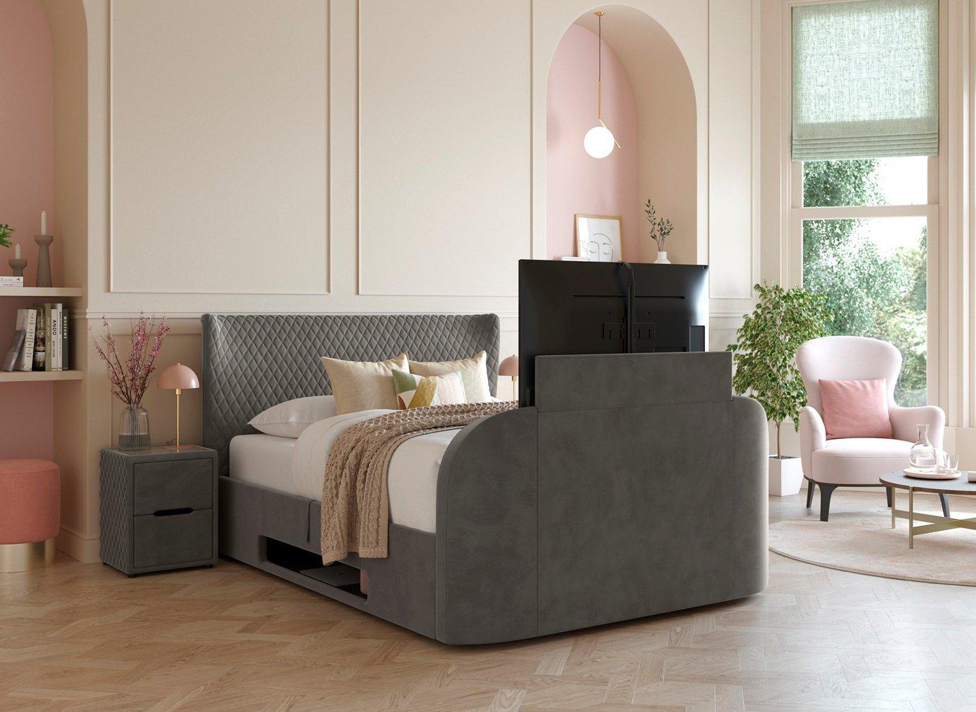 Kobe Velvet-Finish Ottoman TV Bed Frame