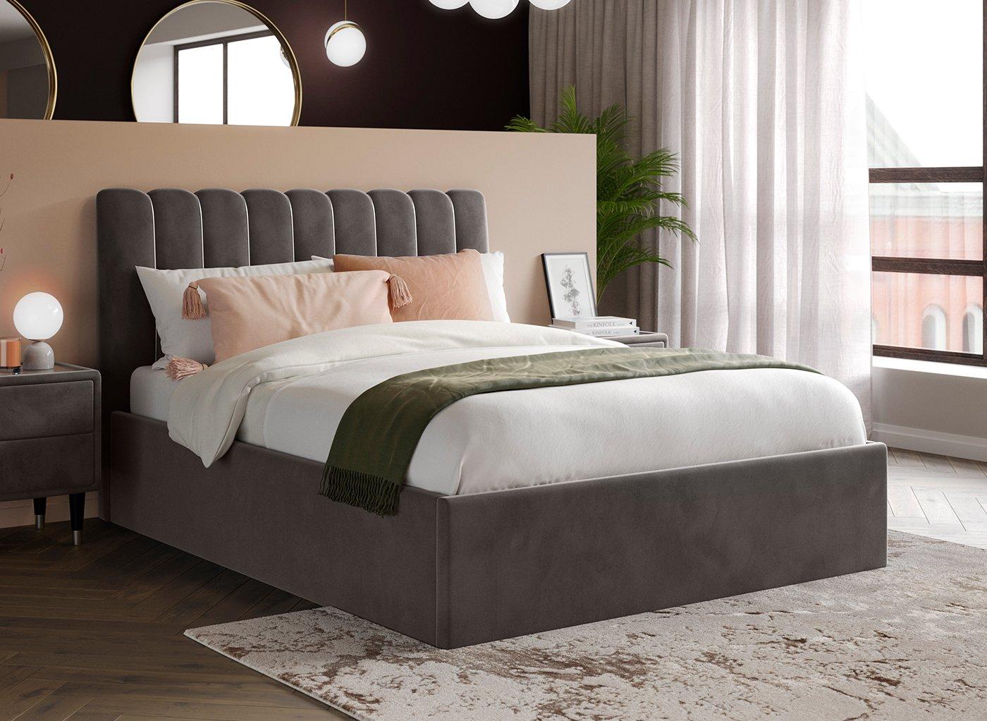 Mount Velvet-Finish Ottoman Bed Frame