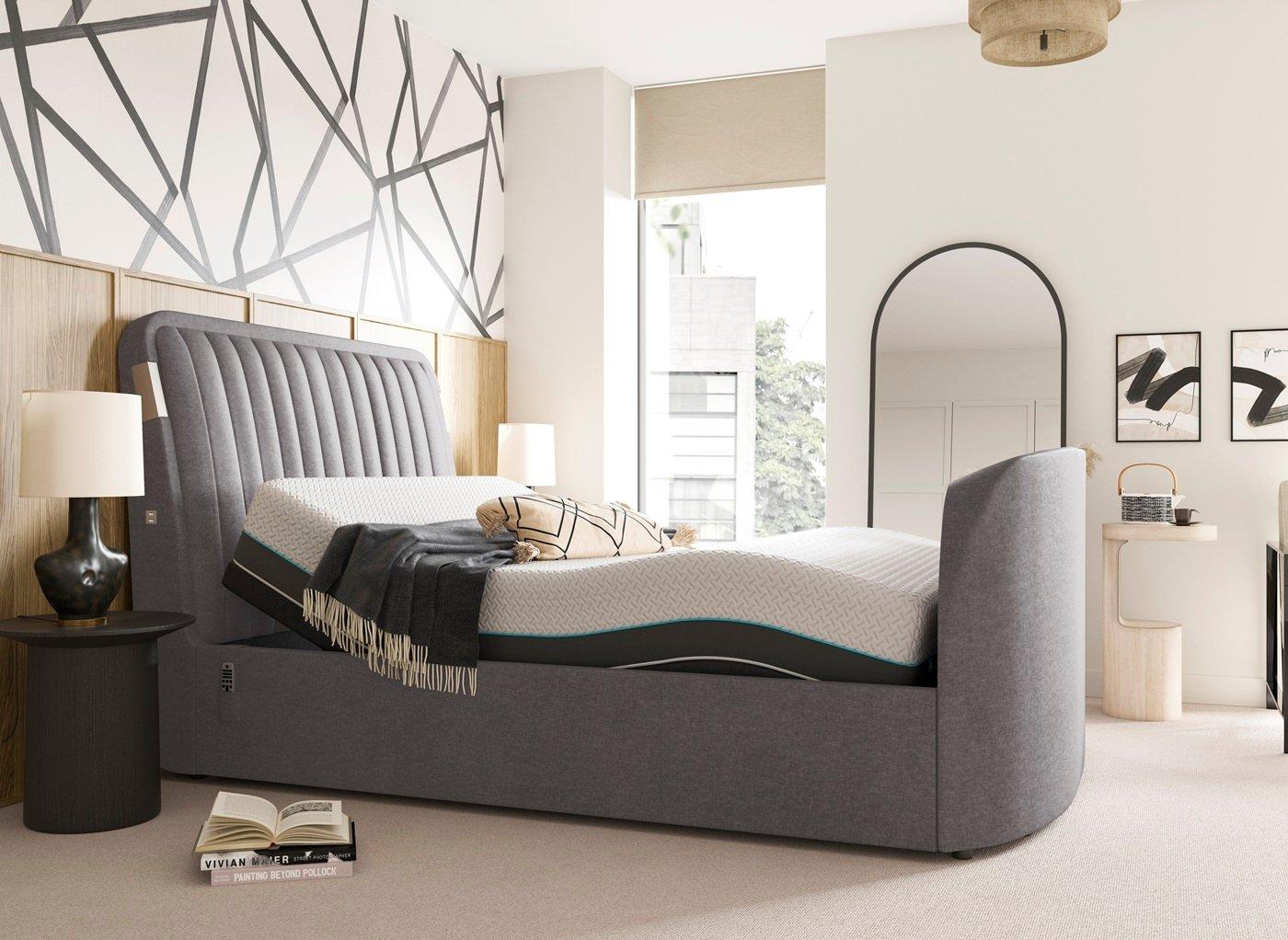 Yokohama Sleepmotion Adjustable Velvet-Finish Dolby Atmos LG TV Bed Frame